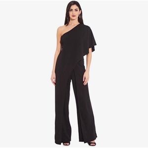 Adrianna Papell Black Draped One Shoulder Jumpsuit, size 12